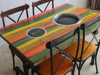 钢木餐桌椅