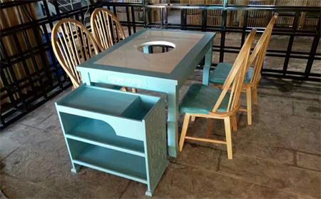 下沉式实木火锅桌