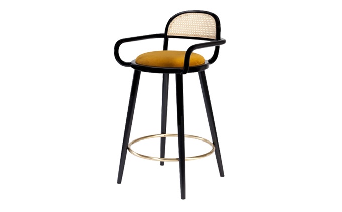 现代时尚咖啡厅不锈钢藤编高脚椅家具