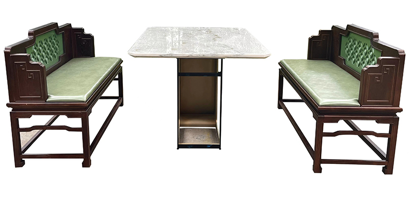 茶餐厅现代简约新中式大理石铁艺长方形餐桌