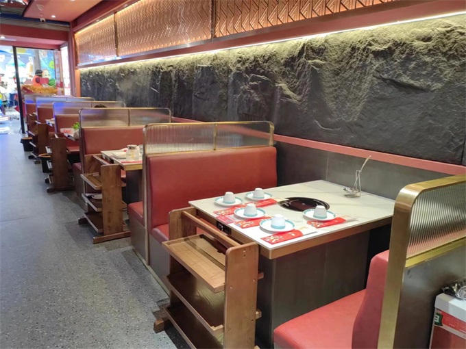 时尚轻奢不锈钢包边大理石台面电磁炉火锅桌