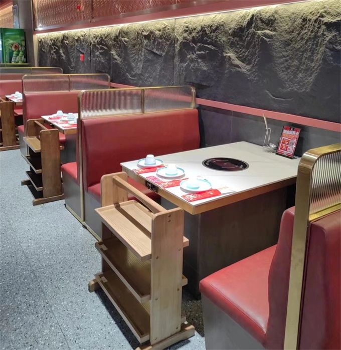 时尚轻奢不锈钢包边大理石台面电磁炉火锅桌