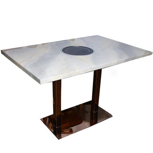 不锈钢桌脚轻奢大理石台面电磁炉火锅桌子