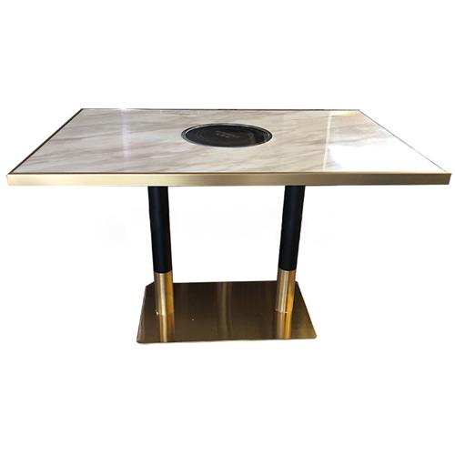 后现代轻奢不锈钢大理石火锅桌