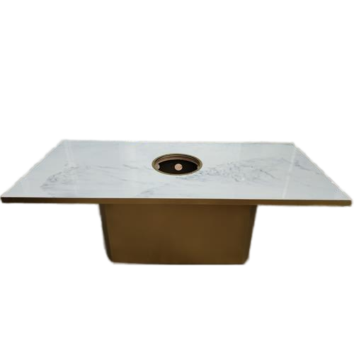 时尚轻奢大理石八人火锅桌_不锈钢多人一锅火锅桌