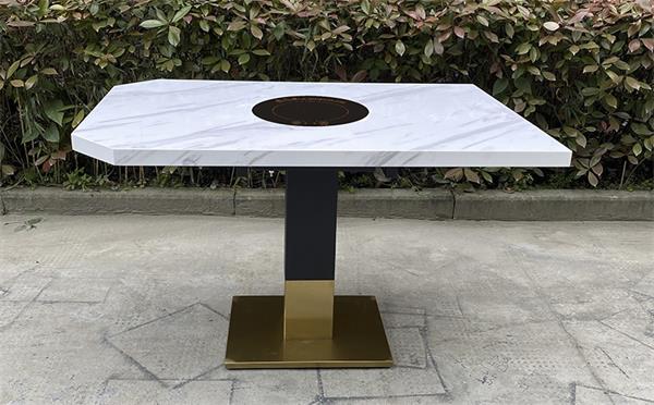 火锅店不锈钢大理石面电磁炉火锅桌