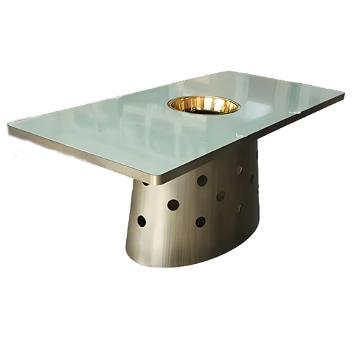 椰子鸡火锅6人位不锈钢大理石长条火锅桌