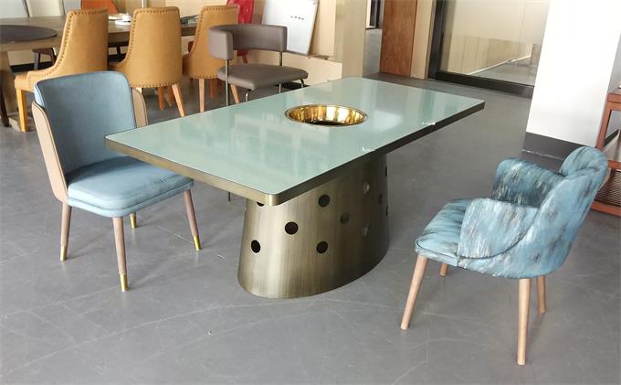 6人位不锈钢大理石长条火锅桌