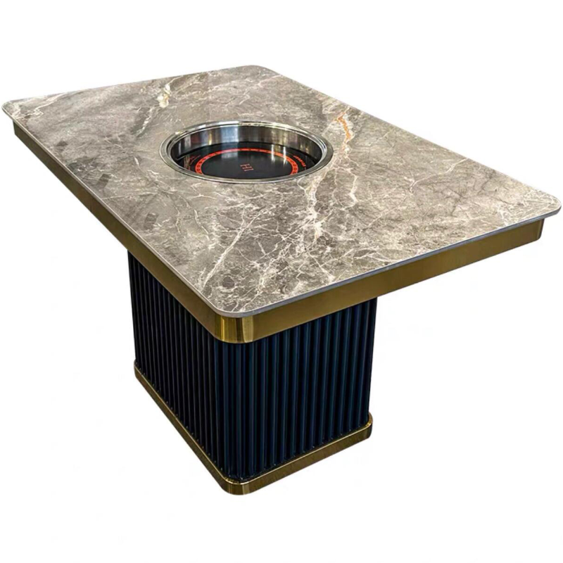 牛肉火锅高端轻奢时尚岩板下沉式电磁炉火锅桌