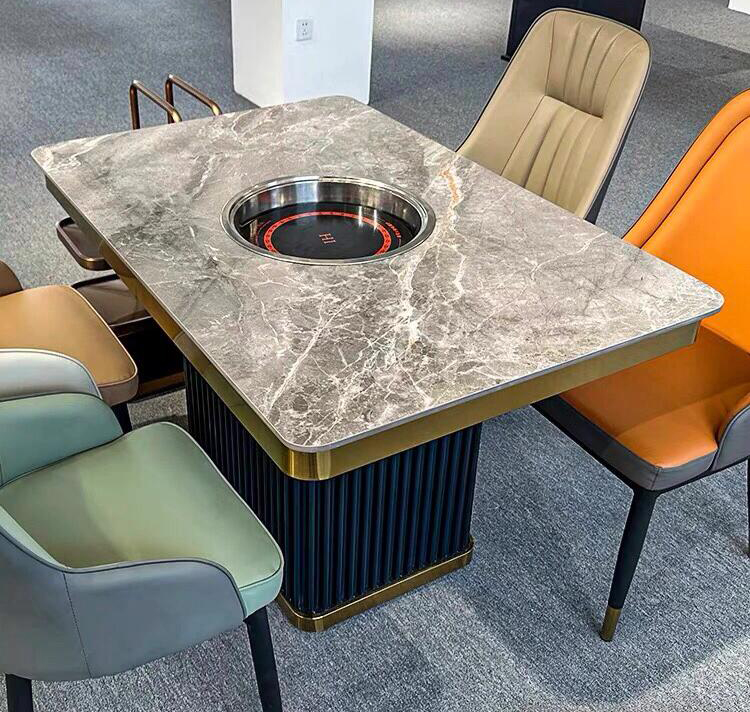 牛肉火锅高端轻奢时尚岩板下沉式电磁炉火锅桌