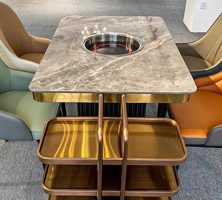 牛肉火锅高端轻奢时尚岩板下沉式电磁炉火锅桌