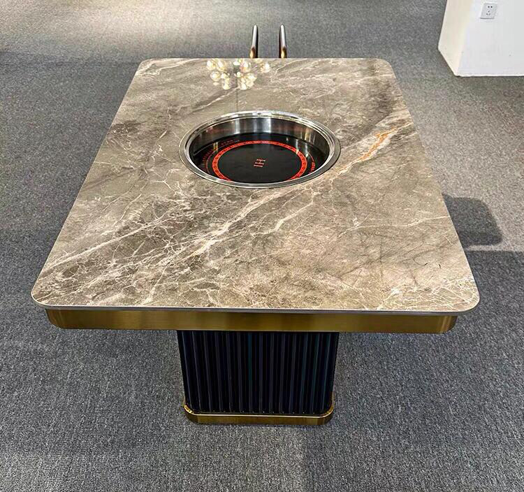 牛肉火锅高端轻奢时尚岩板下沉式电磁炉火锅桌