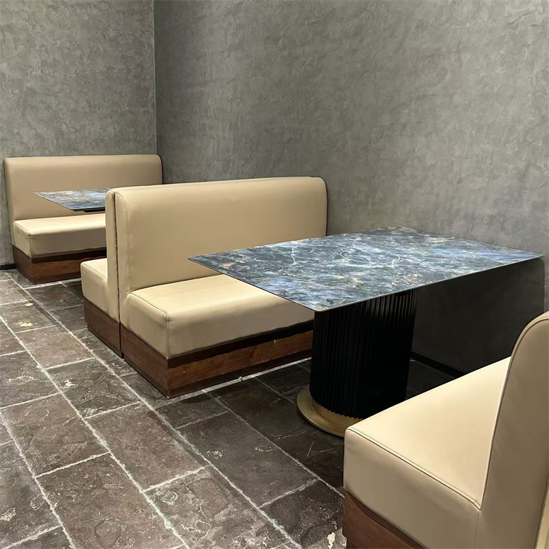 火锅店时尚简约岩板隐藏式电磁炉火锅桌