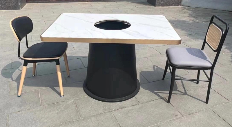 牛肉火锅不锈钢封边大理石火锅桌