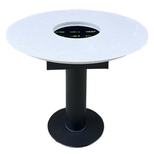 铁艺桌脚大理石台面圆形下沉式电磁炉火锅桌