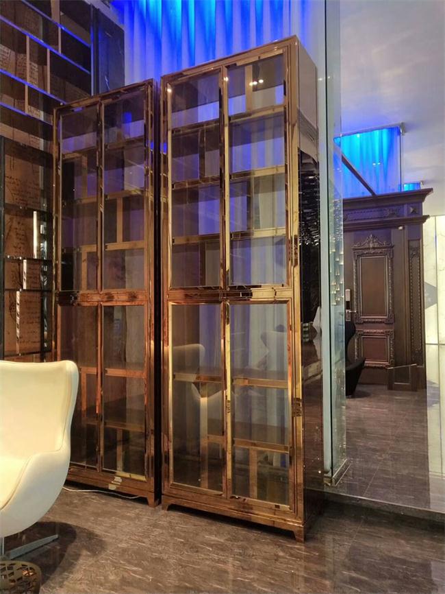 不锈钢钛金恒湿恒温酒柜_不锈钢红酒储酒柜