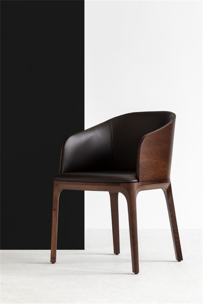 美式咖啡厅实木皮革软包弧形全包靠背椅子