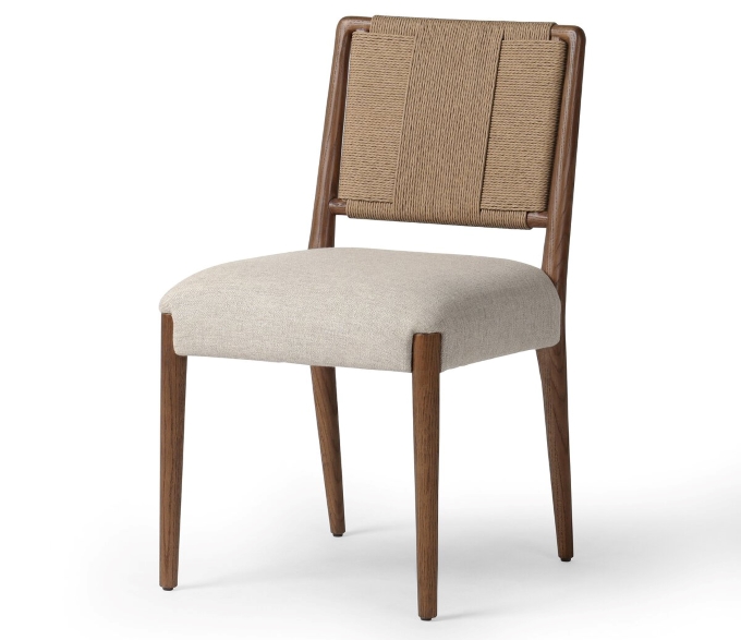 咖啡厅软包座垫麻绳靠背实木餐椅