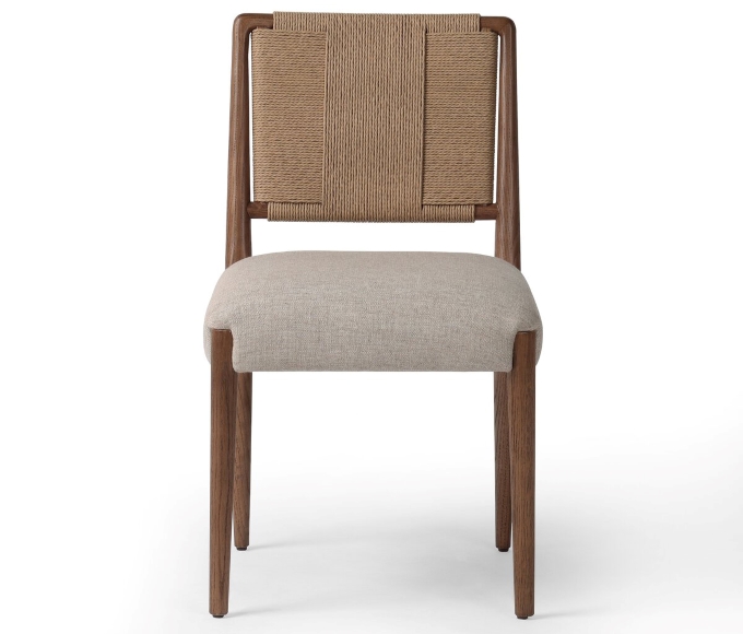 咖啡厅软包座垫麻绳靠背实木餐椅