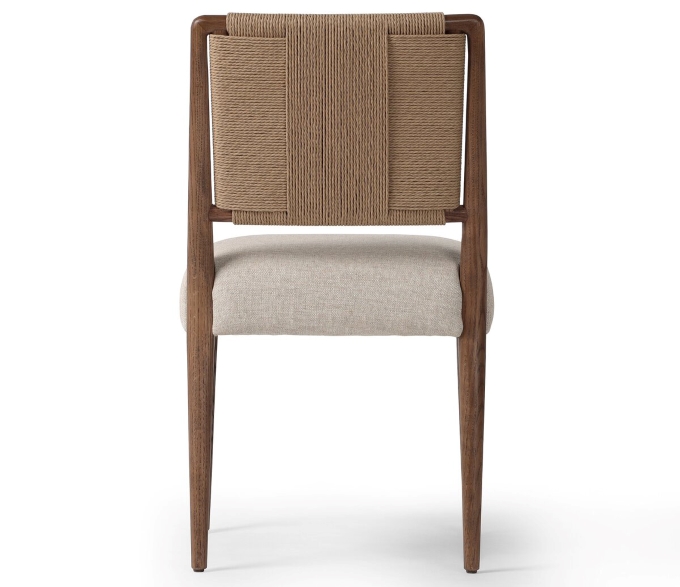 咖啡厅软包座垫麻绳靠背实木餐椅