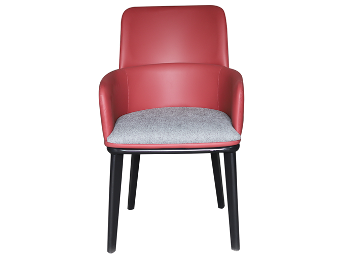 咖啡厅现代简约红色皮革实木扶手餐椅