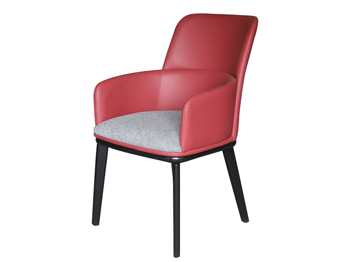 咖啡厅现代简约红色皮革实木扶手餐椅