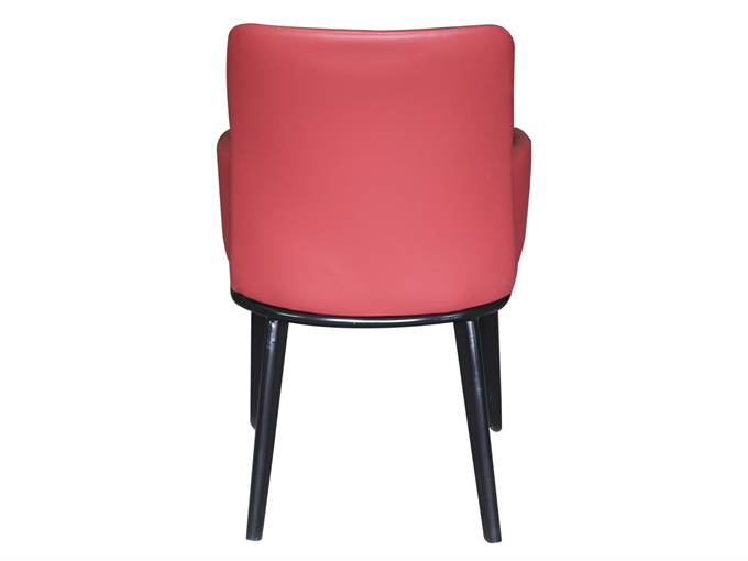咖啡厅现代简约红色皮革实木扶手餐椅