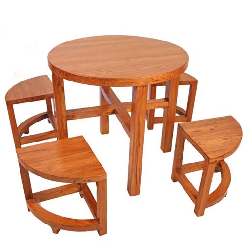 现代简约老榆木免漆实木餐桌 一桌四椅咖啡厅圆桌子 