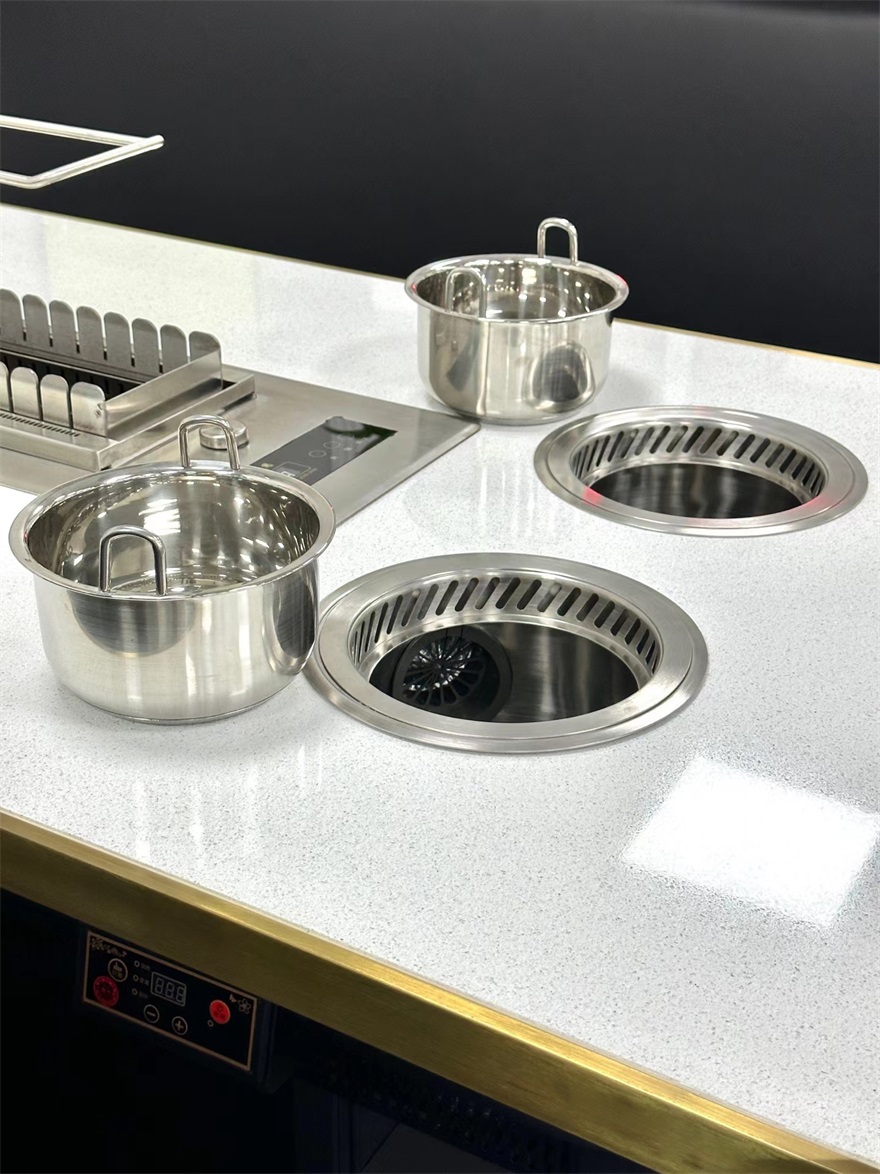 自助无烟烤串火锅一体桌_涮烤一体无烟小火锅桌