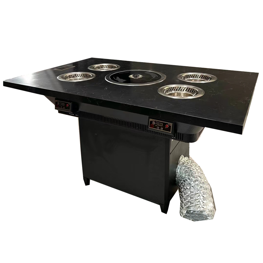自助火锅烤肉店下排烟大理石火锅烤涮一体桌