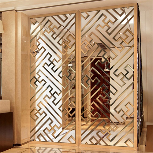 8K镜面钛金不锈钢花格屏风_高档不锈钢屏风厂