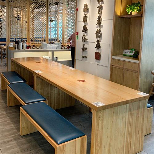 公司企业员工餐厅食堂实木长条桌椅板凳