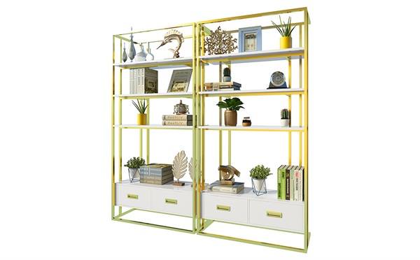 北欧香槟金不锈钢金属书架简约_不锈钢书架款式定制