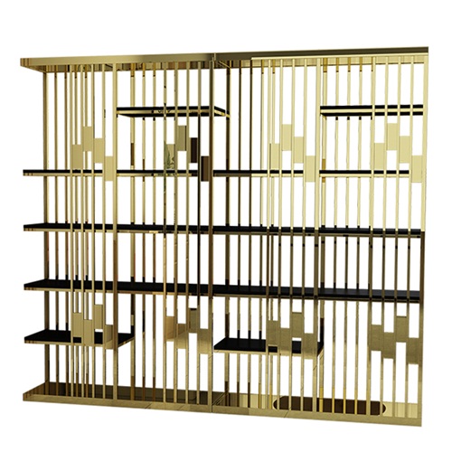 轻奢玫瑰金不锈钢书柜书架_高端不锈钢书架工厂定制