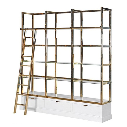 轻奢钛金多层不锈钢书柜书架_不锈钢书架制品定制