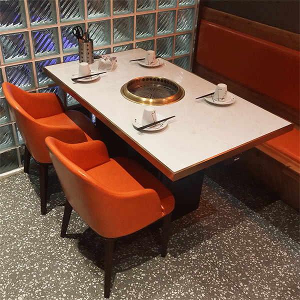 木炭炭火韩式无烟烤肉餐桌_无烟大理石自助烧烤桌 