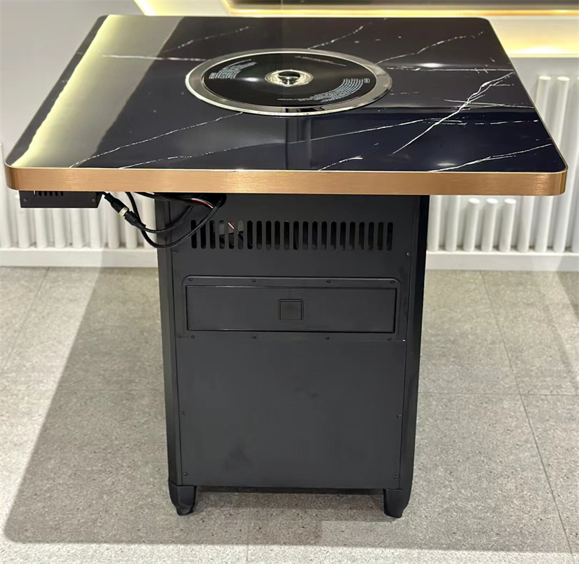 自助烤肉店时尚不锈钢封边大理石无烟烤肉桌