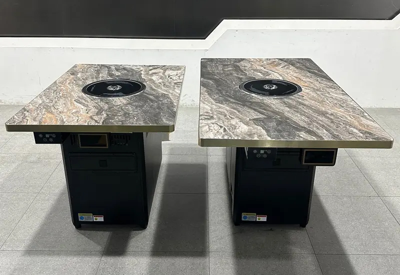 自助烤肉餐厅不锈钢包边岩板台面智能无烟净化烤肉桌