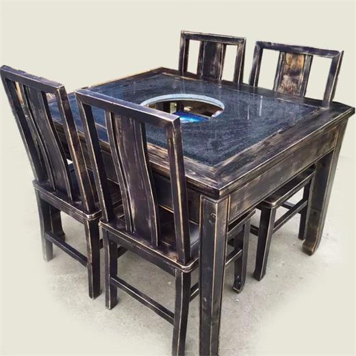 碳化实木火锅桌椅组合_厂家直销定制实木火锅桌椅