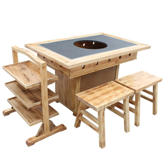 柏木松木本色实木火锅桌 定制麻辣烫老火锅桌