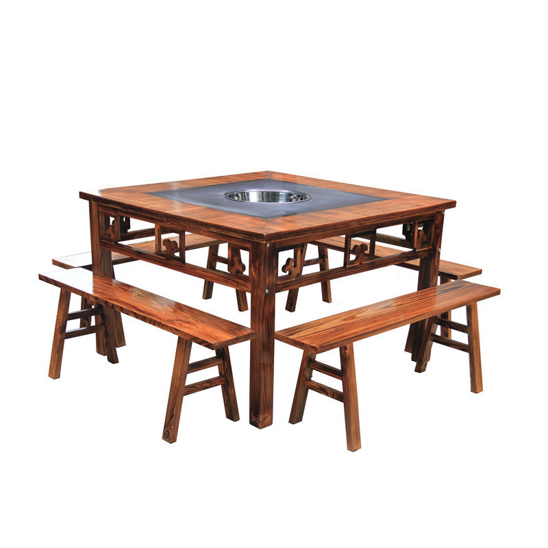 原木色方形实木火锅桌