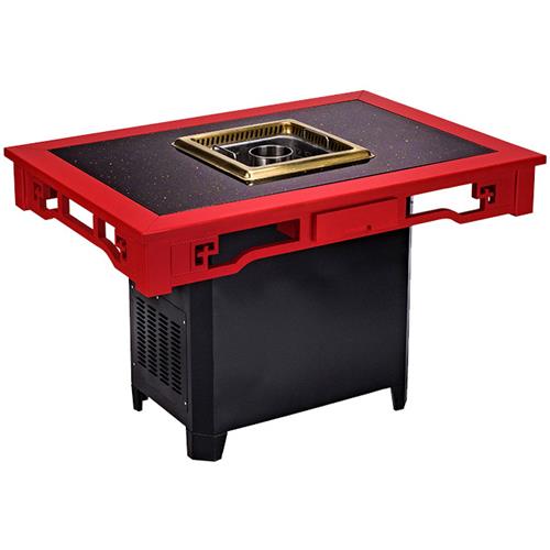 无烟净化火锅桌椅新款实木嵌深色石材无烟火锅桌