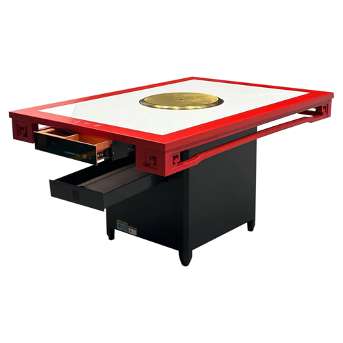 中式复古实木封边大理石无烟净化火锅桌