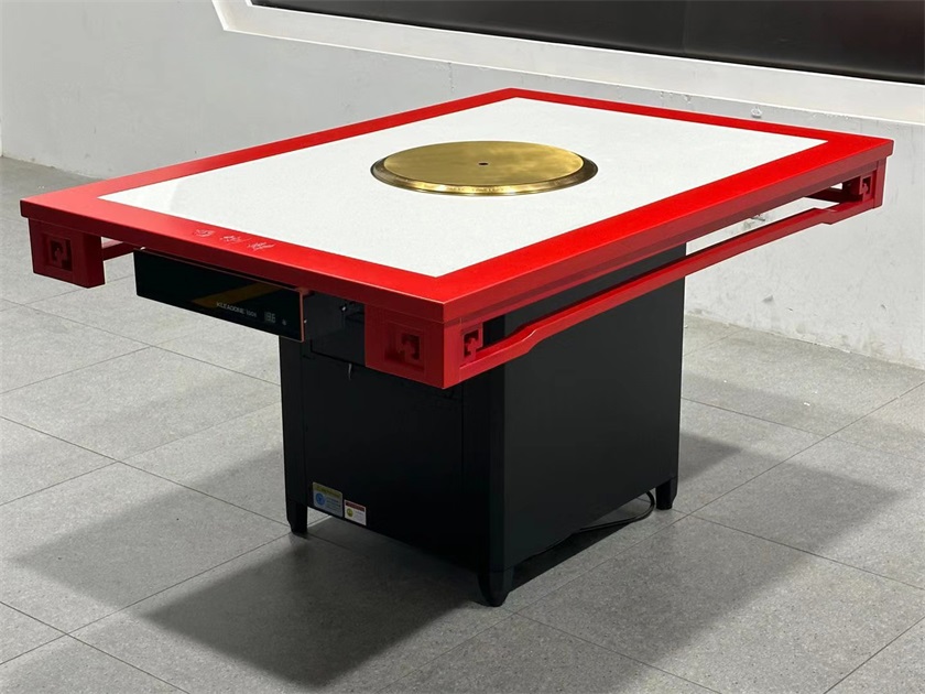 中式复古实木封边大理石无烟净化火锅桌