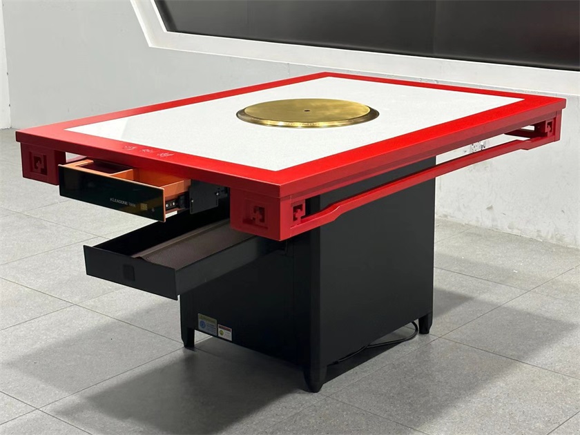 中式复古实木封边大理石无烟净化火锅桌