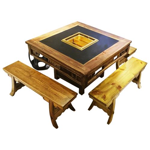 大龙焱仿古实木新中式无烟净化火锅桌子