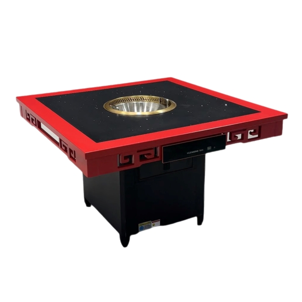 中式实木包边大理石无烟自净化火锅桌