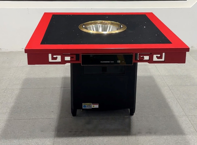 中式实木包边大理石无烟自净化火锅桌