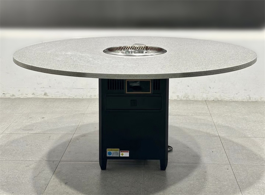 大理石电磁炉下沉式圆形无烟火锅桌