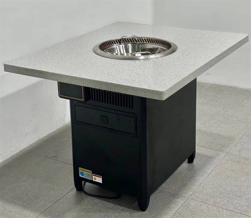 火锅店智能无烟净化方形大理石火锅桌